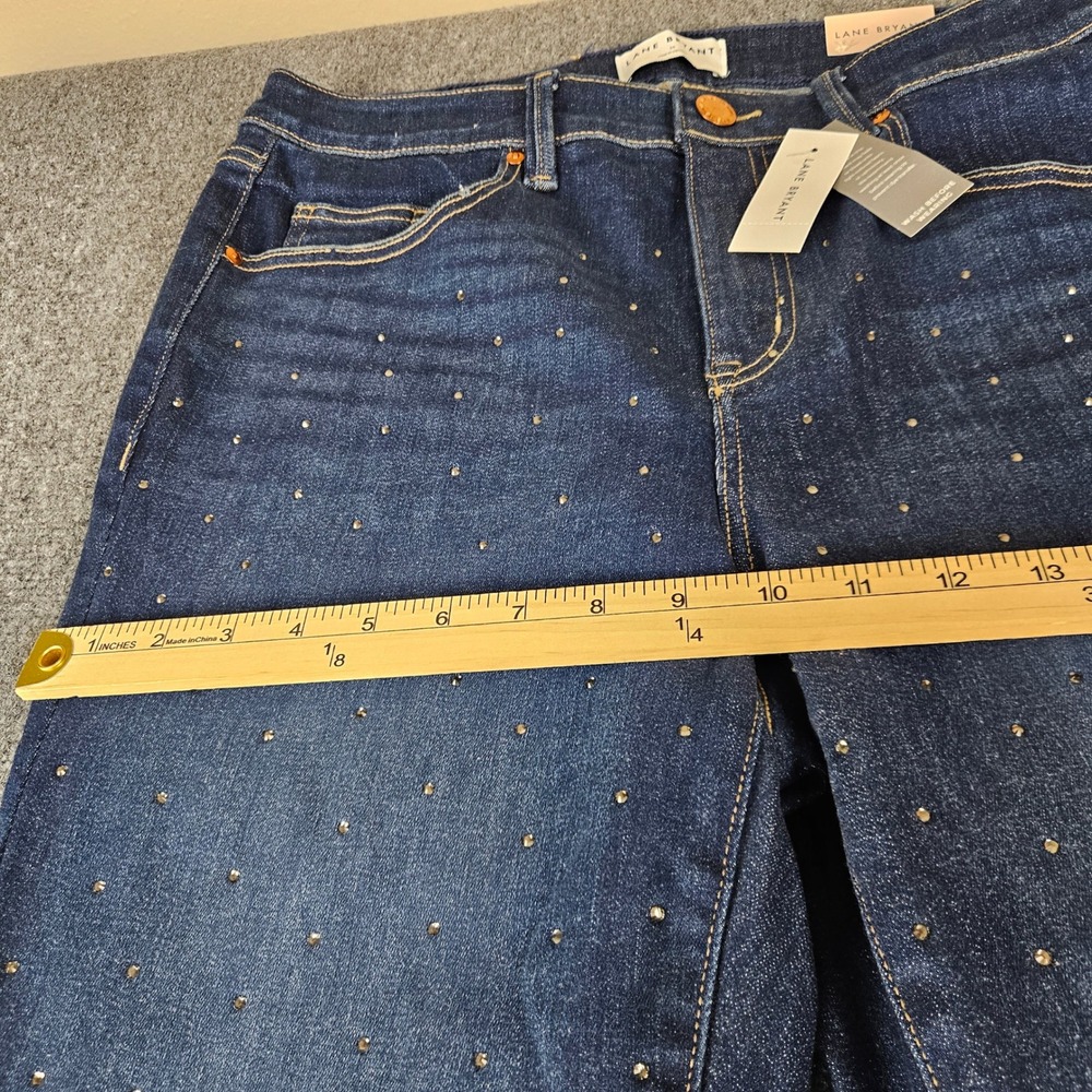 Lane Bryant Signature Fit Skinny Jeans Mid Rise Rhinestone Stud Dark Wash 14 NEW - Picture 3 of 13